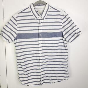 American Eagle Shirt Mens Large Camp Button Down Striped Blue White Casual